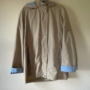 Liz Claiborne Outerwear Trench Coat Khaki Blue Rain Jacket Removable Hood XL